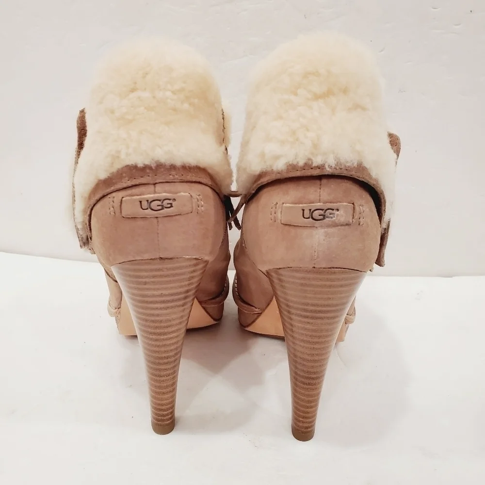 NEW UGG GEORGETTE Ankle Platform Boots Nubuck Fur upper Logo beige